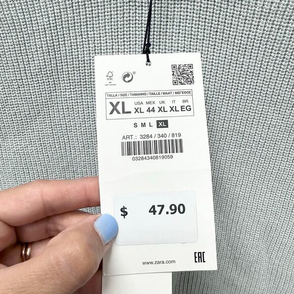 NWT Zara Knit Crew Neck Sweater Light Blue‎ Men’s Size XL - Picture 5 of 8